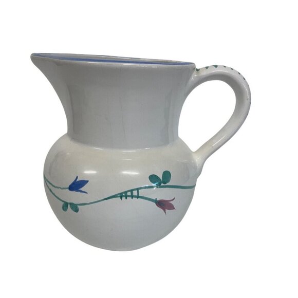 Savoir Vivre Portofino Italy Jug Pitcher Vase 7" Floral White Blue Pottery - Picture 1 of 9